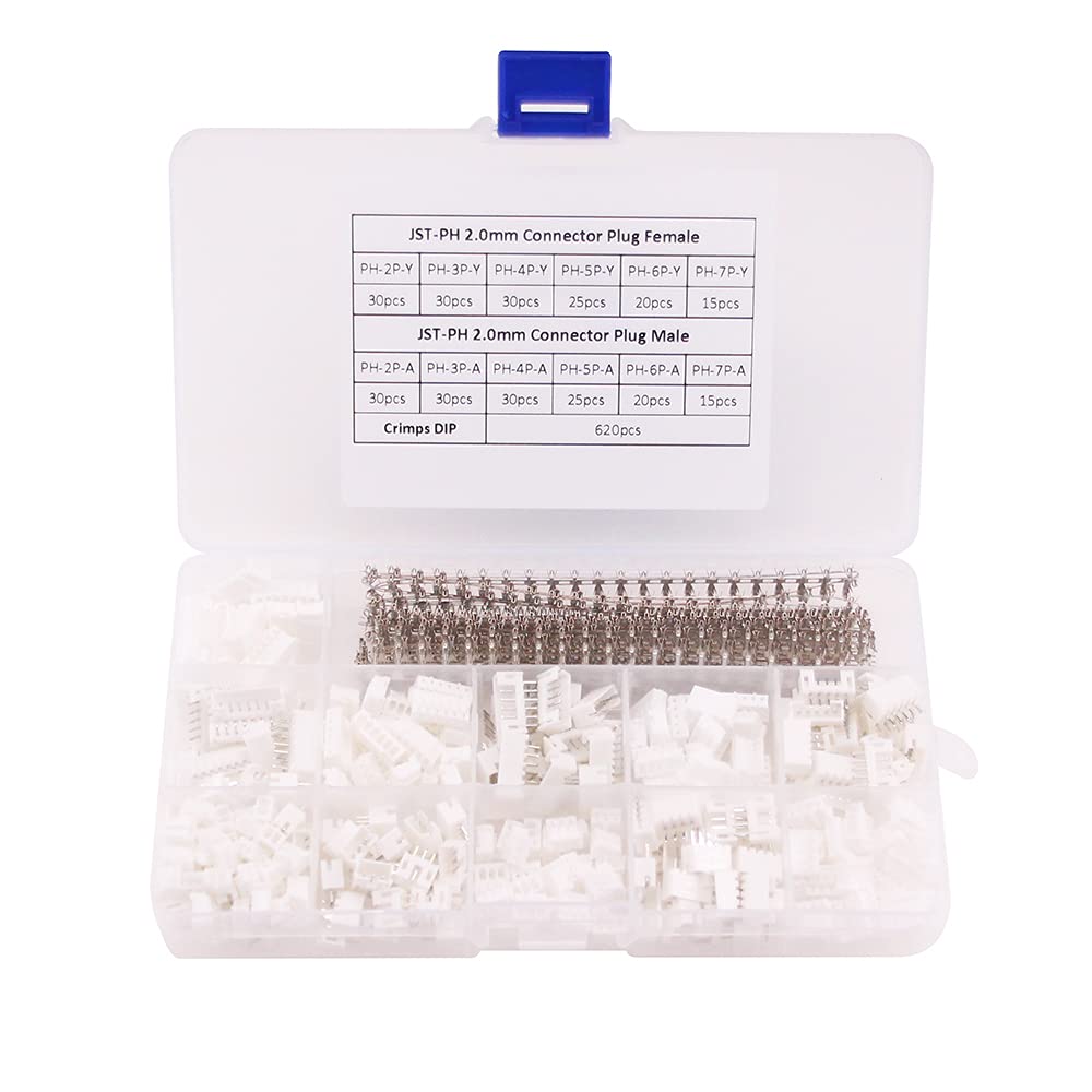 RFaha 920pcs JST-PH Kit 2.0mm 2/3/4/5/6/7 Pin Female Head Plug JST Adapter Housing Connector Cable Socket Male Female Crimp DIP Kit(PH#2-7)