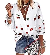 ZXZY Women Pineapple Printed Lapel Collar Half Sleeves Buttons Down Blouse Shirt