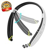 [Newest Design] Foldable Bluetooth Headset,Pkman™ Upgrade Wireless Neckband Bluetooth Headphones with Retractable Earbud, Foldable Design,Sports Stereo In-ear Earbuds for iPhone and Android