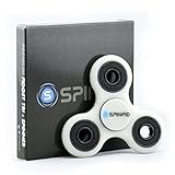 NEW 2017 Spinfid Fidget Spinner Premium Quality /NON 3D Printed/ Ceramic Bearing Spins up to 4 Minutes, Tri Spinner Ultra Durable Frame, GLOWS in the Dark - White