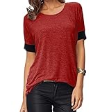 Sarin Mathews Women's Casual Round Neck Loose Fit Short Sleeve T-Shirt Blouse Tops Burgundy XL