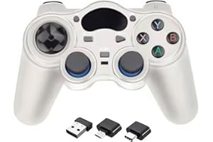 RARELEMON USB Wireless Gaming Controller Gamepad for PC/Laptop Computer(Windows XP/7/8/10) & PS3 & Android & Steam (White)