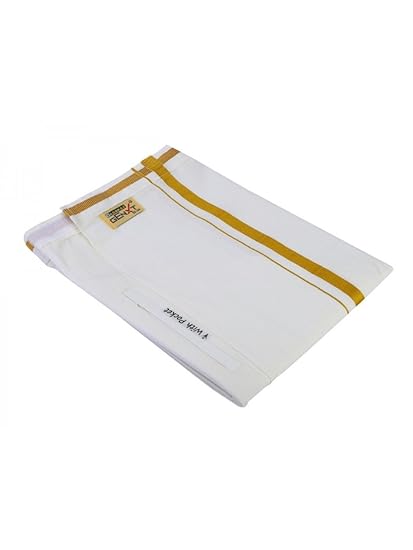 Men's Cotton Pocket Dhoti (White, 32)