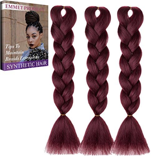Emmet Jumbo Braiding Hair 100g/pc 24" Long Kanekalon Synthetic African Braids Hair Extension, with Hair Care Ebook (24", 3 Pack, Pure Color 63)