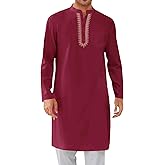 Yousify Mens Kaftan Thobe Casual Henley Shirts Button up Long Sleeve Robe Muslim Gown Shirt