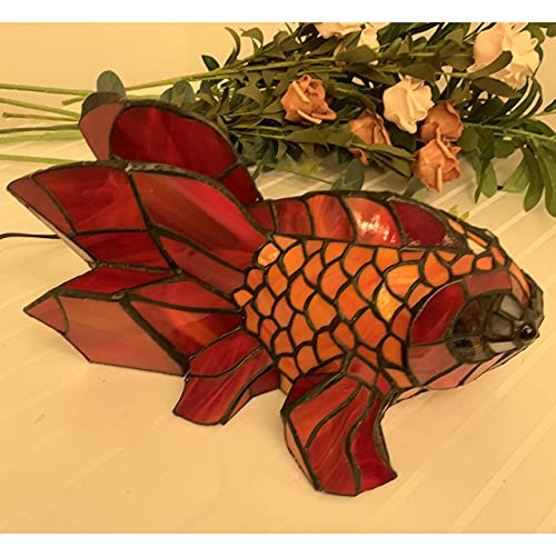 Bieye Red Telescope Fantail Goldfish Table Lamp Tiffany Style Stained