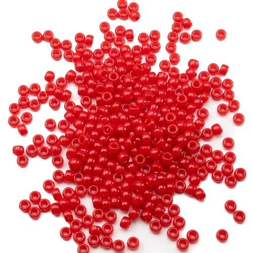 Gxueshan 1000 Pcs Acrylic Red Pony Beads 6x9mm Bulk Kandi Beads for Friendship Bracelet Necklace Jewelry Making Pens Hair Braiding Kit