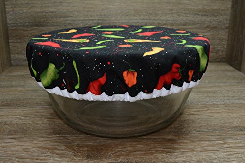 Eco-Friendly // Reusable // Large Bowl Cover // Chili Peppers