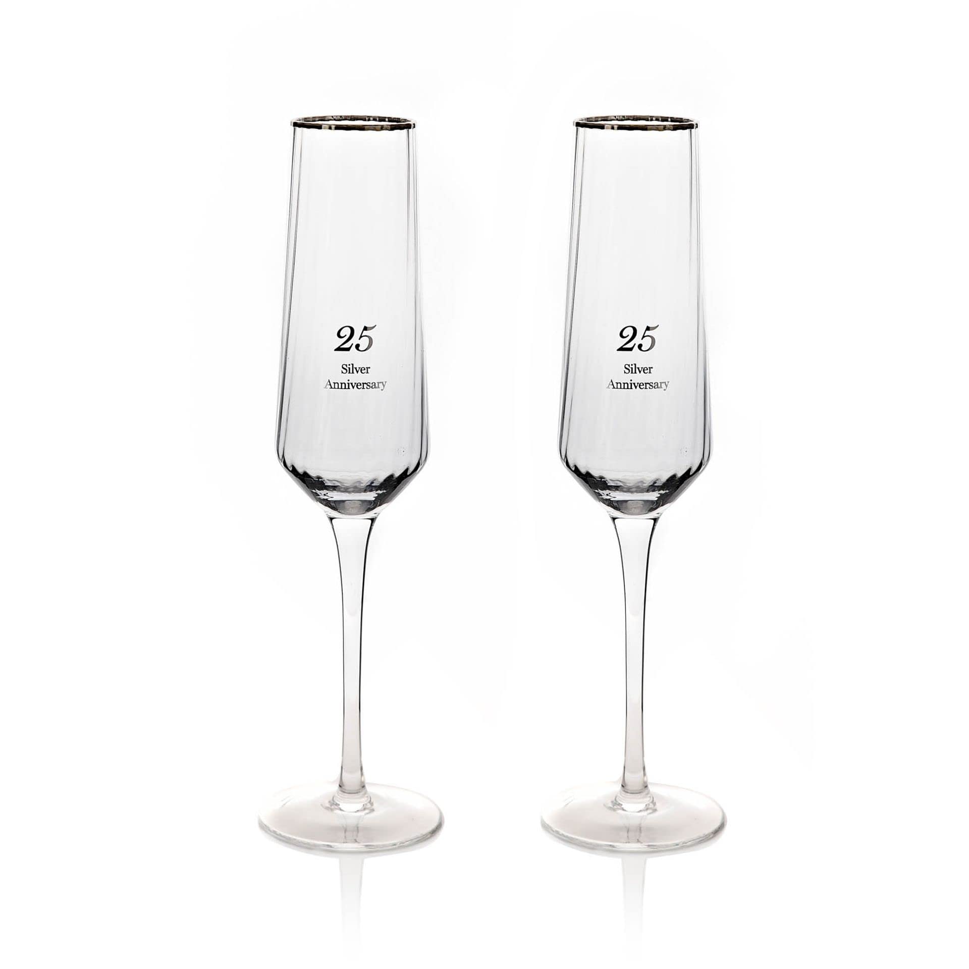 Widdop and Co Amore by Juliana Set of 2 Flute Rippled Glasses in Gift Box - (25th Anniversary)