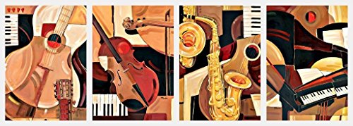 Classic Reproductions of Abstract Jazz Paintings; Piano, Sax, Violin, Guitar; Four 12x16 Posters