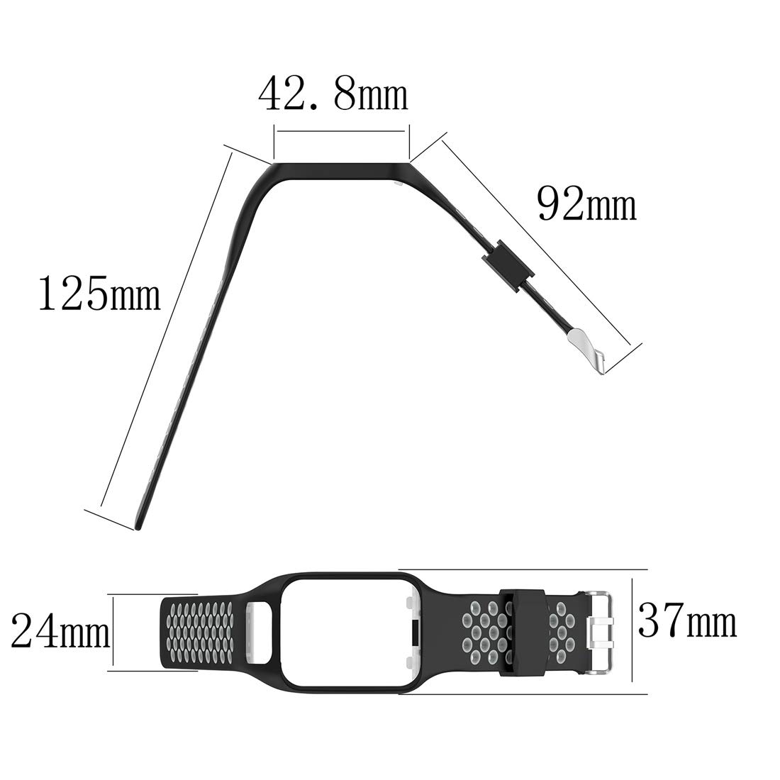 Dual-Colors Replacement Silicone Wrist Band Strap for TomTom Runner 3/2/Adventurer/Golfer 2/Spark/Spark 3 (Black + Gray)