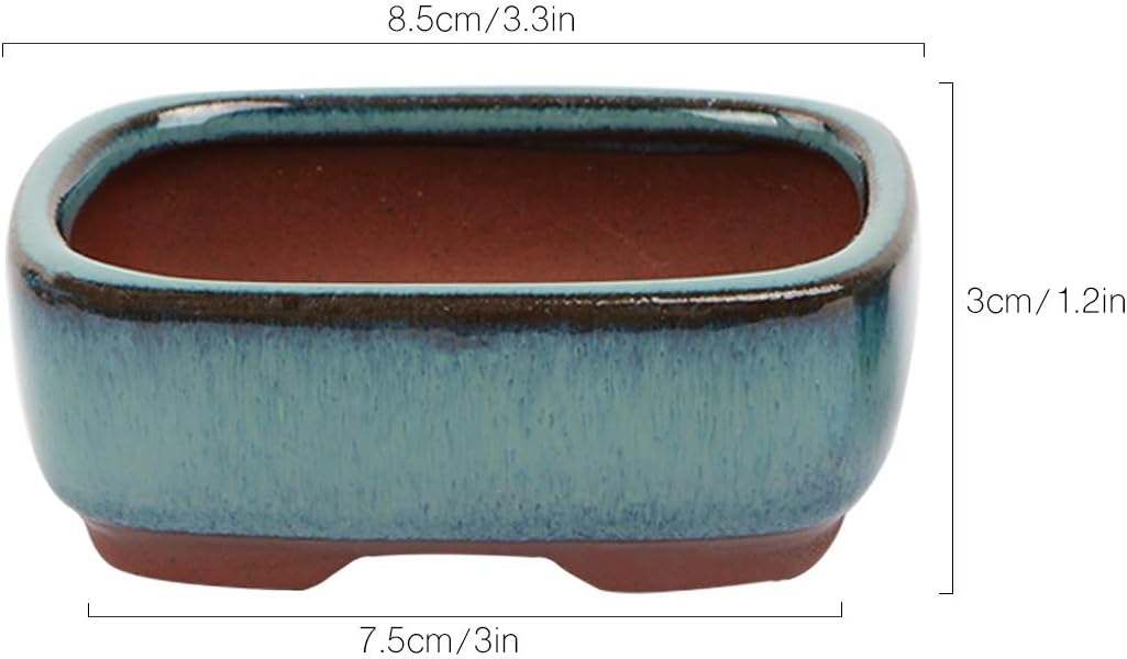 kilofly Happy Bonsai Mini Glazed Pots Value Set of 4, with 4 Soft Mesh Drainage Screens, Vintage Blue - Image 5
