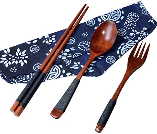 Moonuy Newly wooden Spoon Vintage Wooden Chopsticks Spoon Fork Tableware 3pcs Set New Gift cutlery Camping Hiking Travel Out Spork Utensil Spoon Fork Knife Cutlery Kitchen Home Kitchen & Dining (Brown)