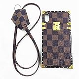 jiehao iPhone 7 Plus/iPhone 8 Plus Case, Vintage Elegant Luxury Designer Lattice PU Leather Back with Lanyard Soft Bumper Shock Absorption Trunk Case for Apple iPhone 7 Plus/iPhone 8 Plus, Brown