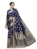 Shonaya Women's Woven Cotton Silk Blue Designer Saree With Unstitched Blouse Piece
