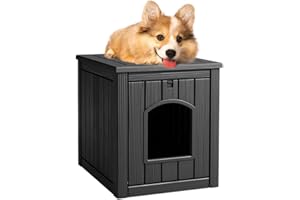 ROJIK Dog House Outdoor Waterproof,Resin Puppy Shelter Indoor with Flip Lid and Elevated Floor,Cat Duck Chicken Shelter, Portable and Easy Assembly(Black)
