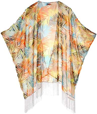Women's Floral Kimono Cover Up - Lightweight Leopard Chiffon Beachwear for Bikini,Cardigan and Swimwear