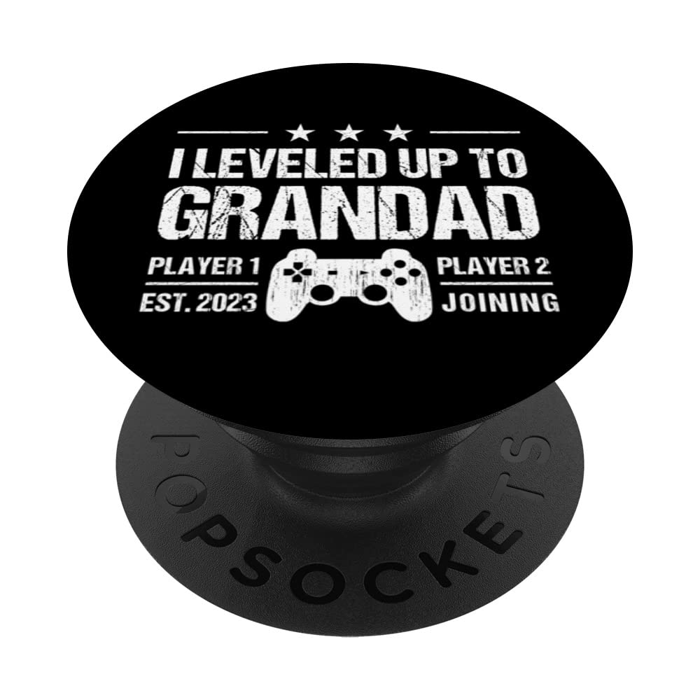 I Leveled Up To Grandad Est 2023 - Funny New Grandpa Gamer PopSockets Swappable PopGrip