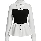 SweatyRocks Women's Long Sleeve Button up Peplum Shirt Tops Dressy Casual Ruffle Fitted Blouses