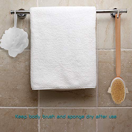 Body Brush for Bath or Shower - Dry or Wet Skin Exfoliating Long Wood Handle Back Scrubber with White Sponge - Thumbnail 5