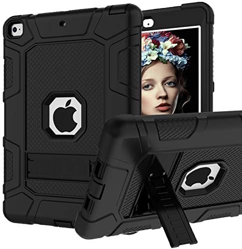 iPad 9.7 inch Cover iPad 9.7 case 2018/2017,CreaDream Heavy Duty Sturdy Impact Shockproof Protective Case 3 in 1 Silicone Hybrid Hard PC Case with Kickstand for Apple iPad 9.7 2017 2018 (Black)