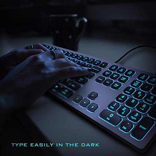 POWZAN Aluminum Quiet Wired Keyboard Backlit Slim Chiclet Keyboard