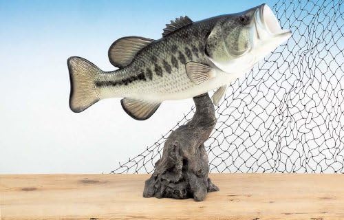 Land &amp; Sea Large Mouth Bass Fiberglass Statue, 12"