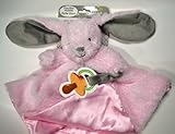 Blankets & Beyond Nunu Pink Plush Bunny Security Blanket Rattle and Pacifier Holder 15