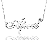 April Heart Name Necklace Silver Stainless Steel