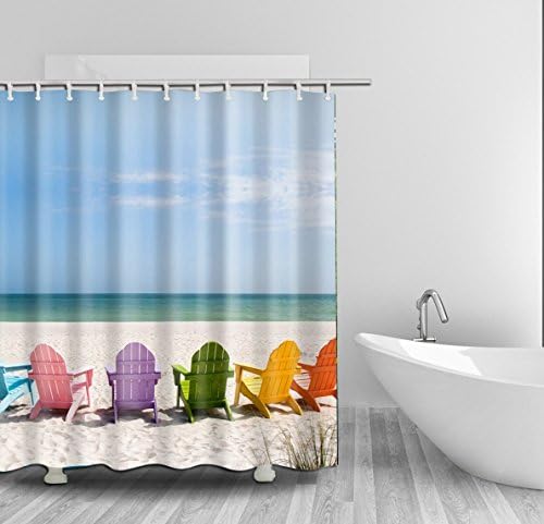 Summer Beach Theme Waterproof Polyester HD Digital Printing Shower Curtain with Stainless Steel Hooks, 59-Inch-by-70.9-Inch, Multi 2