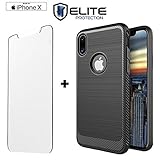 iPhone X Case Compatible with Apple iPhone X / iPhone 10 | Flexible Non Slip Military Grade TPU | Includes 9H Hardness Crystal Clear Tempered Glass Screen Protector| Scratch Proof Technology (Black)