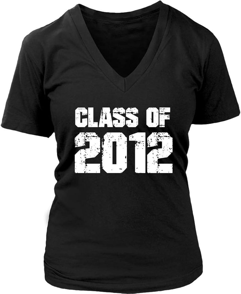 Womens Class of 2012 High School College Graduation Reunion Outfit V-Neck T-Shirt Plus Size XS-4XL