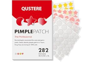 QUSTERE Pimple Patches for Face, Colorful Hydrocolloid Acne Patches, Cute Star Zit Covers for Face, Spot Stickers with Tea Tree, Salicylic Acid & Cica Oil| Round,Star,Peach Shapes| 5 Sizes| 282 Count