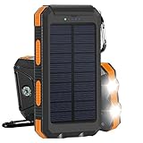 Solar Power Bank, 20000mAh Qi Portable Charger Waterproof Battery Packs with Dual Ports, Compass, Flashlight for Camping Solar Panel for Smartphones, GPS and Other Devices