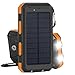 Solar Power Bank, 20000mAh Qi Portable Charger Waterproof Battery Packs with Dual Ports, Compass, Flashlight for Camping Solar Panel for Smartphones, GPS and Other Devices