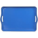 Spsyrine Large Blue Serving Tray with Handles, Plastic Decorative Tray for Coffee Table, Ottoman, Bathroom, Home Decor 17.3"*11.8"*2"