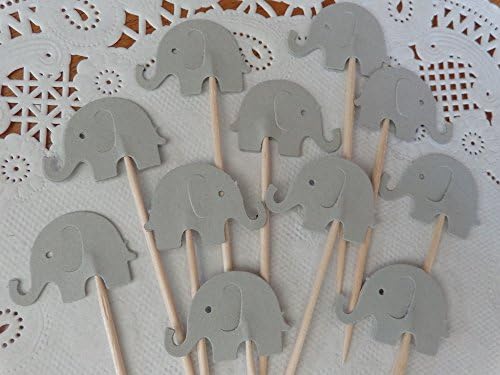 Light Grey Elephant Cupcake Toppers - Light Gray Elephant Food Picks - Party Picks - Baby Shower Appetizer Picks - Gender Neutral Shower - (Set of 24)