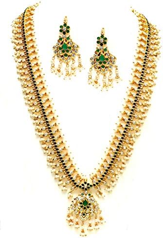 High fashion (CZ) and Emerald Green Long Haram GuttPusallu Bridal Set for Women.