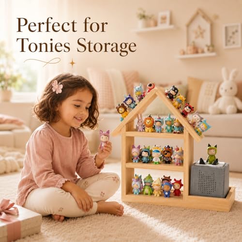 YUCHKEJ Tonie Shelf Magnetic Wooden Wall Storage Shelf for 70-85 Tonies, Compatible with Toniesbox 1 and Toniesbox 2, Wall Mounted Music Box Shelf for Children's Room