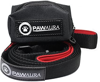 Paw Aura - Premium Dual Handle Dog Leash Bundle for Med - Large Dogs | 6' Long | Double Handle Leash for Dog Training Walking &amp; Running Neoprene Padded Handles - Waste Bag Dispenser Included (Black)