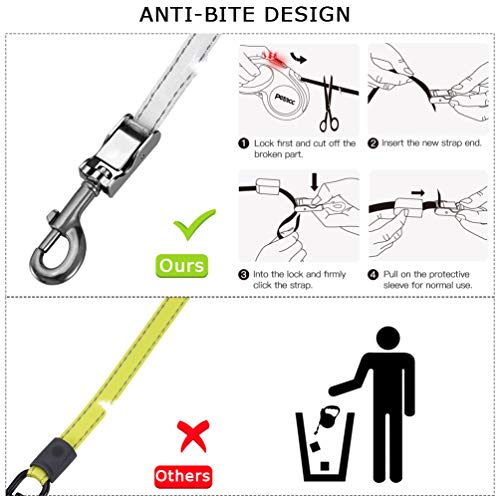 Petacc Retractable Dog Leash, Reuse Design, 360Â° Tangle Free, Heavy Duty Pet Walking Leash for Medium Dogs,16ft Strong Reflective Nylon Tape, One-Handed Brake, Pause, Lock(Grey, Medium)