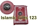 Tabakh Muslim Prayer Rug with Compass Pocket Size Portable Mat, Red/Burgundy