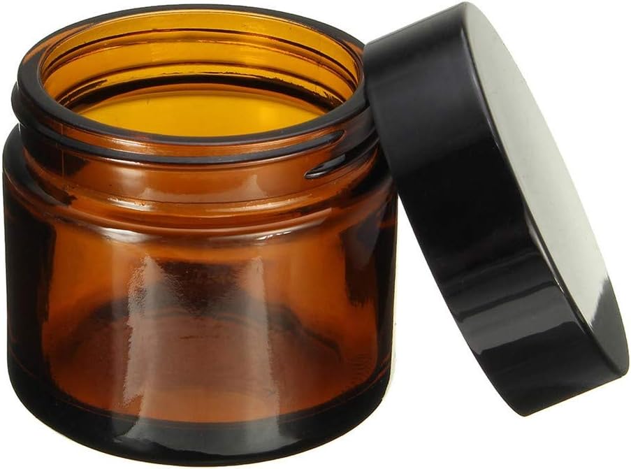 MUCHENG ZI 60ml Amber Glass Jar Round Empty Black Lid Cream Balm Jar Storage Container