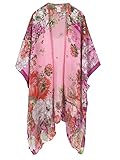 Moss Rose Women's Beach Cover up Swimsuit Kimono Cardigan with Bohemian Floral Print (Color30)