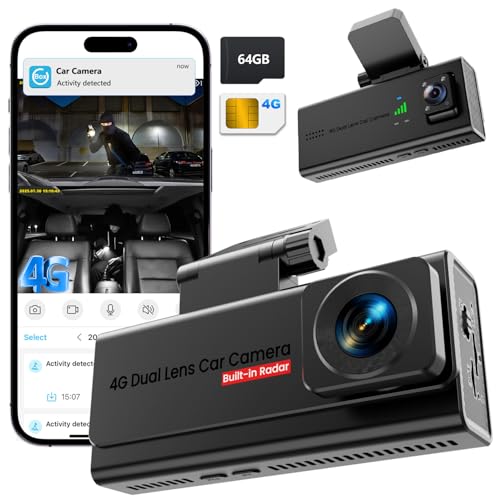 4G LTE Car Dash Cam with SIM, Dual Camera for Car Vandalism, 24/7 Parking, Instant Alerts, Live-Video & Two-Way Audio, GPS, Cloud & SD, Anti-Theft for Fleets & Families