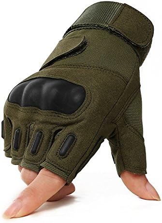 Hard Knuckle Tactical Fingerless Gloves Military Rubber Outdoor Cycling Motorcycle Hiking Camping Airsoft Men's Gloves (Green) Style 2 (L)