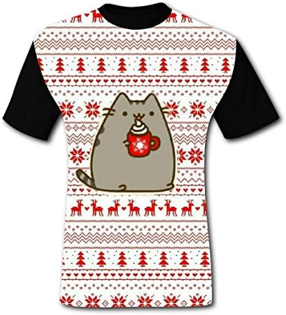 T-shirts Tee Shirt Tops for Men Black Cool 3D Ppucheenn_Kit Cat Christmas XL