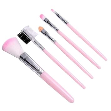 BOLDNYOUNG 5 Pcs/Pack Pink Mini Eyeshadow Foundation Eyebrow Lip Makeup Brush Fine Beauty (LIGHT PINK)