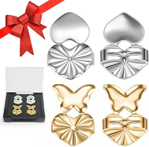 Earring Backs Lifters Screw Prime Secure for Droopy Ears Gold &amp; Silver Color Adjustable Earring Support Lifts Hypoallergenic Backings Safety Butterfly for Heavy Birthday Gifts for Women,Girls