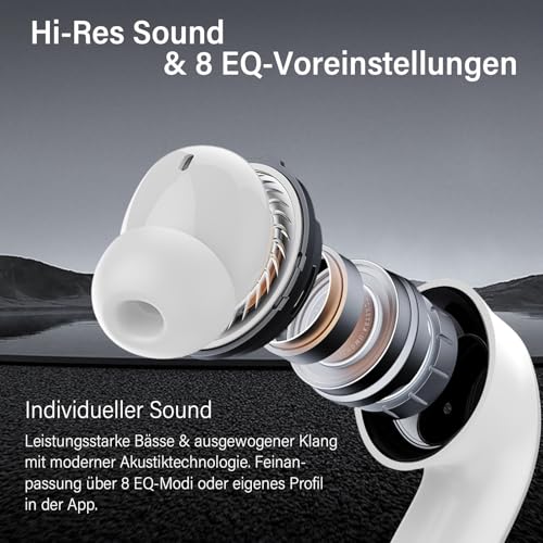 Bluetooth Headphones with Hybrid Active Noise Cancellation, In-Ear Headphones Wireless Bluetooth 5.4, 6Mic, 49 Hours Playback, Powerful Bass, 8 EQ Modes, App Control, Wireless Charging, Multipoint